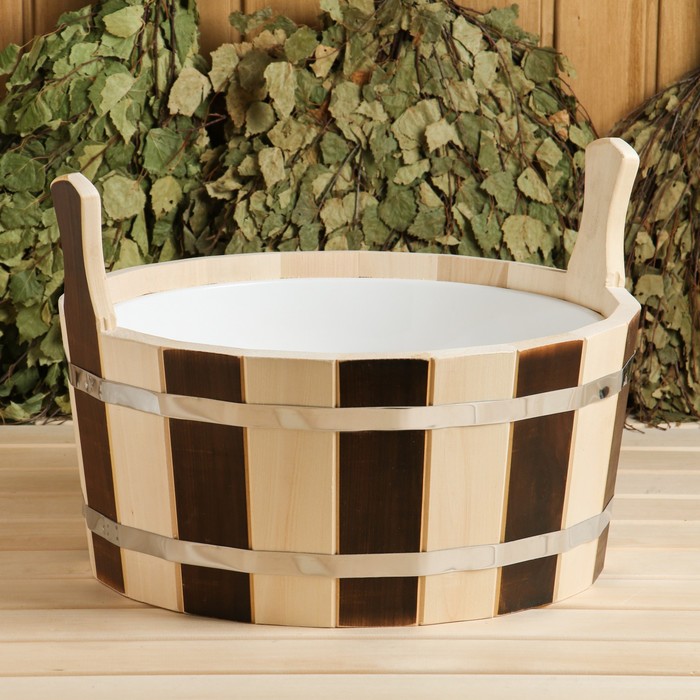 Шайка - таз для бани и сауны «День и ночь», 15 л, липа, пластиковая вставка, «Добропаровъ»