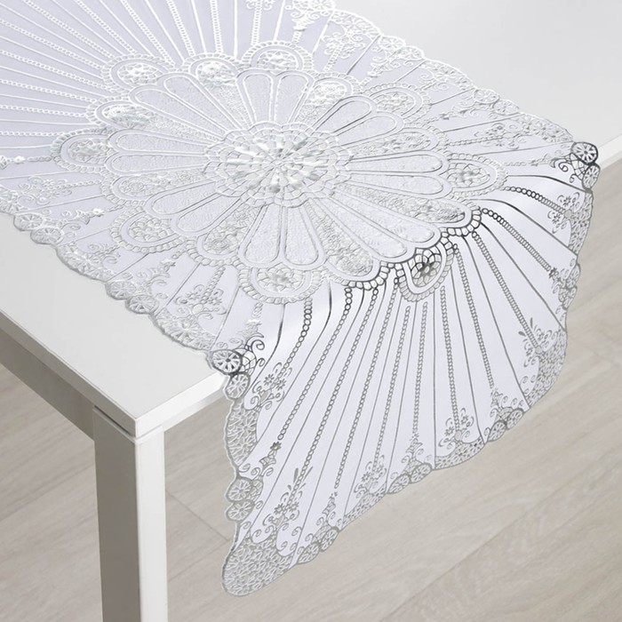 Дорожка ажурная для стола «Лучи», 84×40 см, ПВХ, серебряная