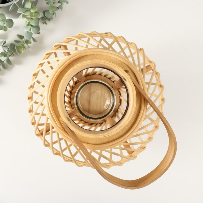 Деревянный подсвечник - фонарь на 1 свечу «Лоза виток», натуральный, 10×27×34 см