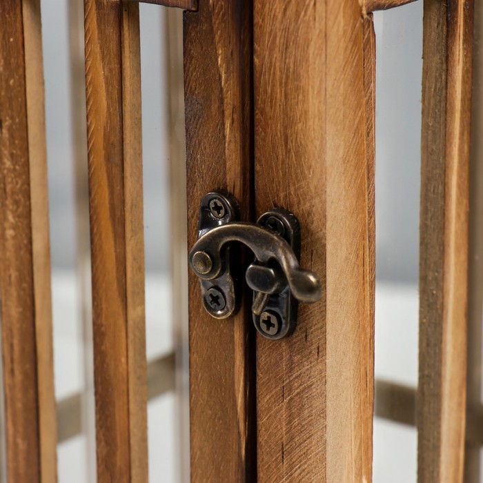 Деревянный подсвечник-фонарь на 1 свечу «Витраж», корица и медь набор 2 шт. 41.5×15.5×15.5, 58×22×22 см