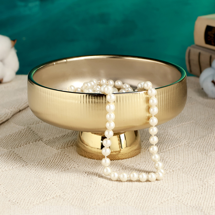 Декоративное кашпо - подставка «Страйпс», 15×15×8 см, керамическое, золотистое