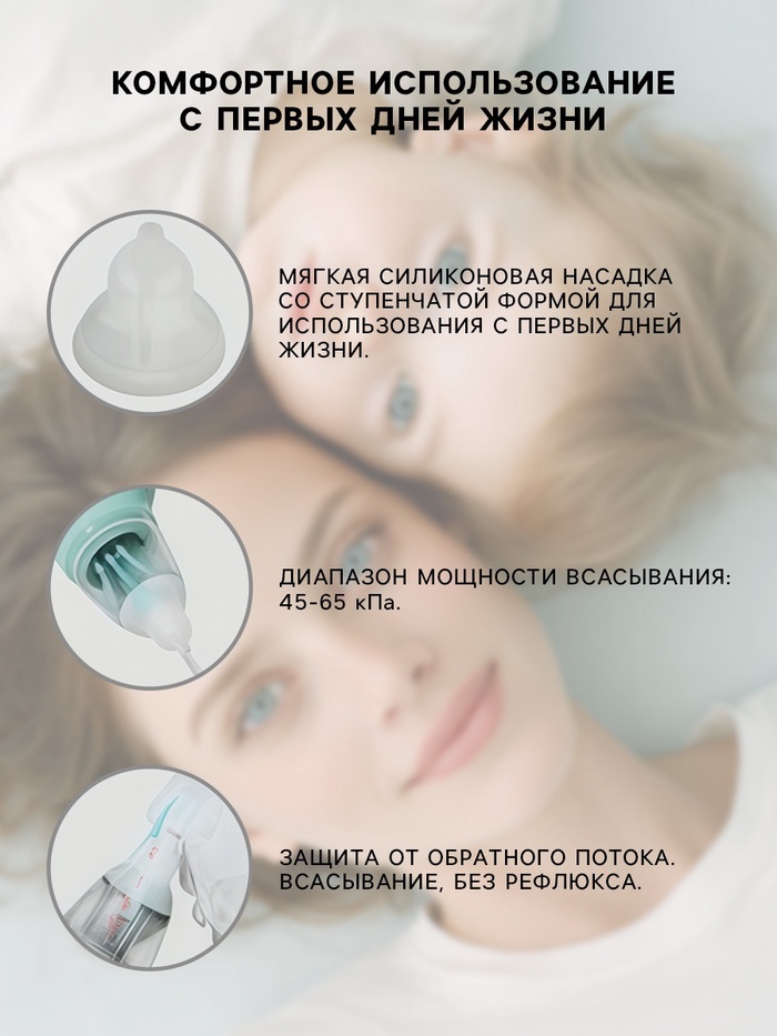 Аспиратор для новорожденных электронный, назальный (набор: 2 насадки, аксессуары, зарядка Type-C)