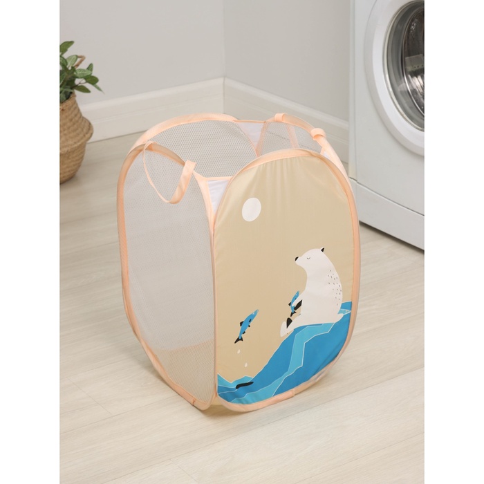 Корзина - сетка складная Доляна «Северный мишка», 32×32×52 см, бежевая