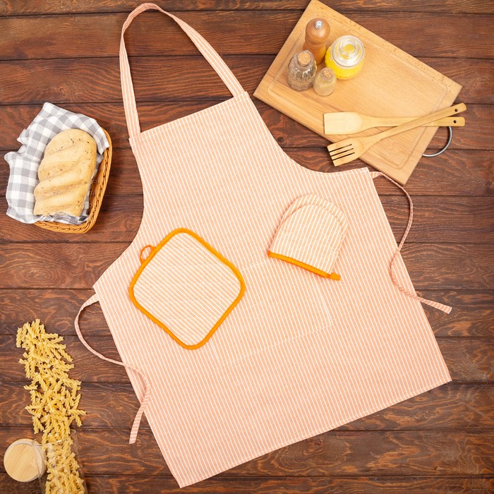 Кухонный набор «Доляна. Полосы»: фартук 60×70 см, прихватка 20×20 см, варежка 12×15 см