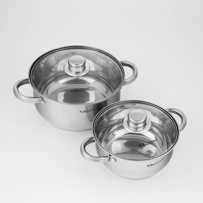 Набор кастрюль «Гретта», 2 предмета: 2.2; 4.2 л, капсульное дно, индукция, нержавеющая сталь, AISI - 201