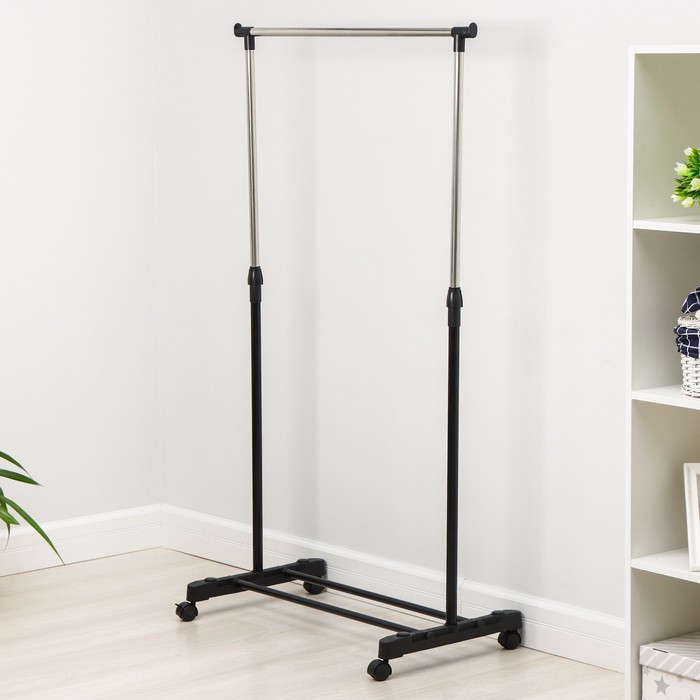 Вешалка - стойка напольная для одежды Доляна, телескопическая 90 (160) см, 1 перекладина, 80×43 см, чёрная, хромированная