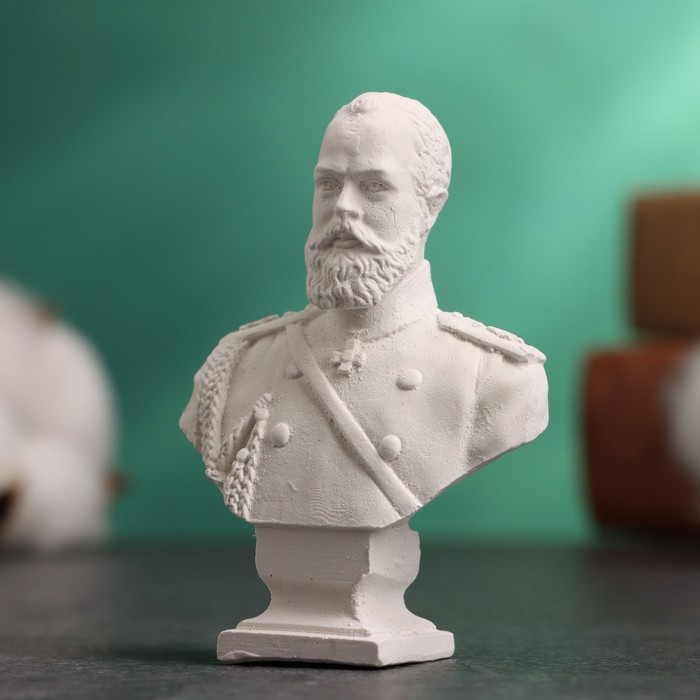 Бюст «Император Александр III», фигурка гипс, белый, 4.5×2.5×6.5 см