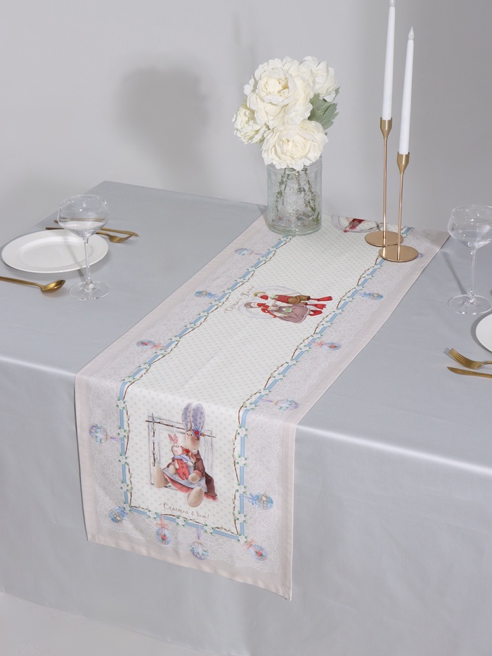 Дорожка на стол «Этель. Пасхальные Тильды», 40×146 см, 100% хлопок, саржа 190 г/м², белая/розовая