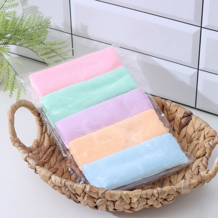 Набор салфеток для уборки, 30×30 см, микрофибра, 160 г, 5 шт., МИКС
