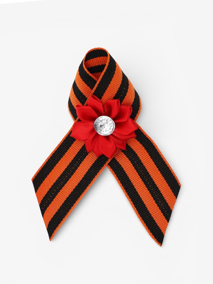 Георгиевская лента на 9 мая «Красная звезда», с булавкой и красным цветком