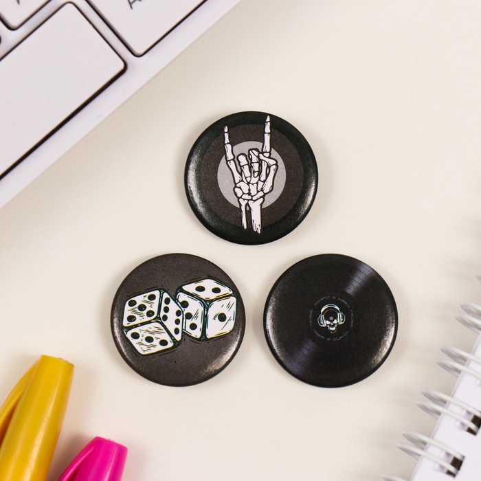 Набор значков на одежду, рюкзак, сумку «Скелет», 3 шт., d=25 мм, закатные, 7×7 см