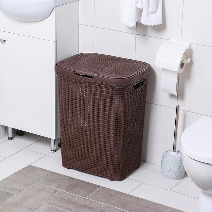 Корзина бельевая «Ротанг», 60 л, 34.6×44.5×56 см, с крышкой, коричневая