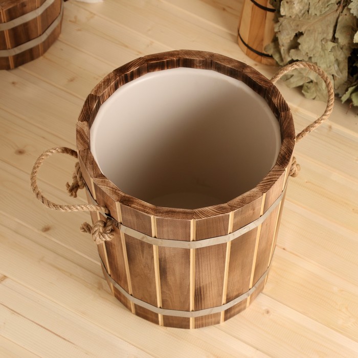 Запарник - ведро для бани и сауны «Добрыня», 10 л, липа, пластиковая вставка, «Добропаровъ»