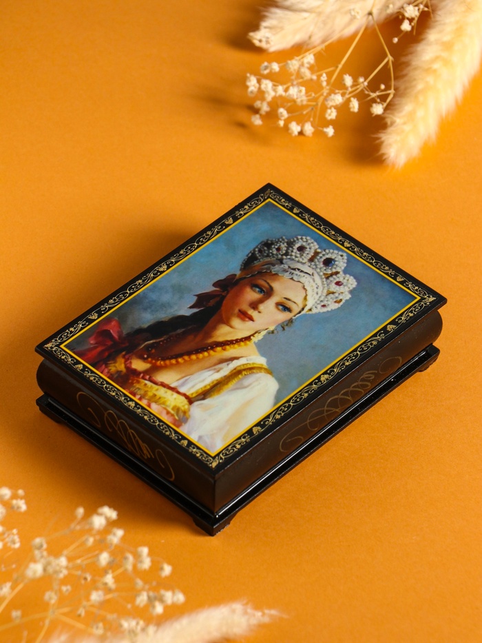 Шкатулка для украшений «Краса», 10×14 см, лаковая миниатюра