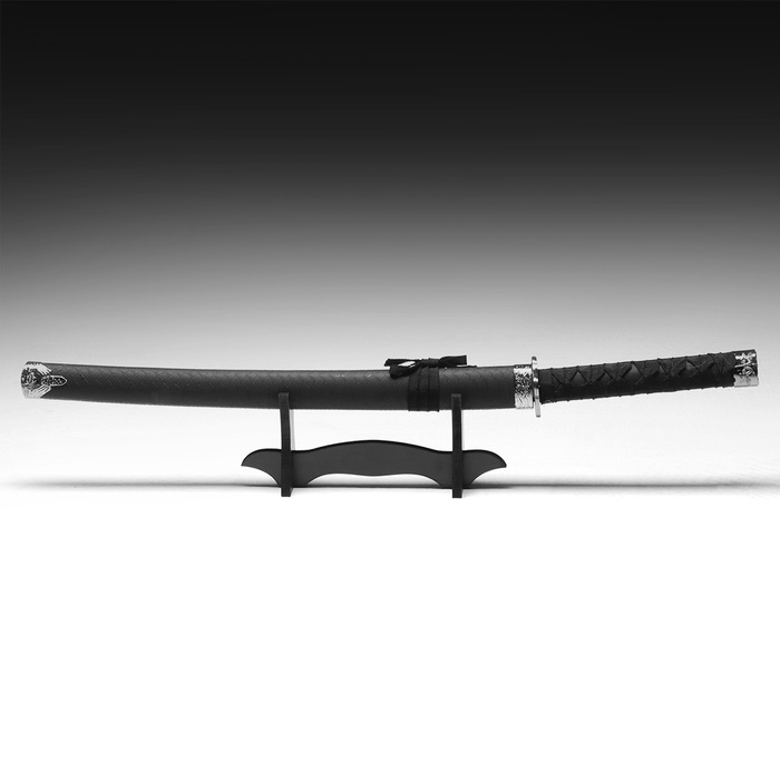 Макет оружия «Сувенирная катана. Тошайо», 70 см, на подставке, ножны под змею, матовая, чёрный