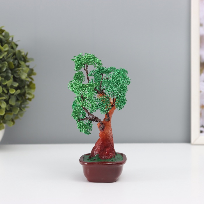 Бонсай декоративный «Дерево счастливой жизни», полистоун, металл, зелёное, 8×17×16 см