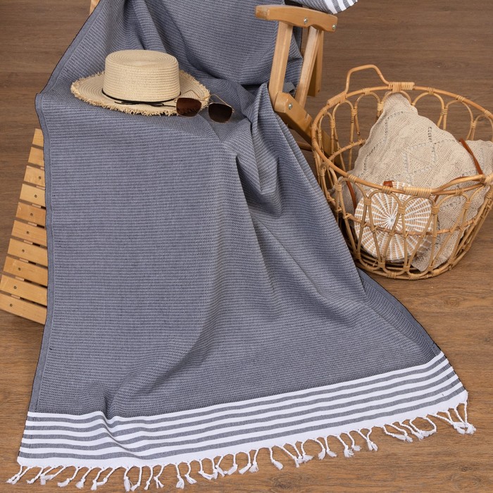 Полотенце - пештемаль пляжное Waffle, 100×180 см, 100 % хлопок, 211 г/м², серое
