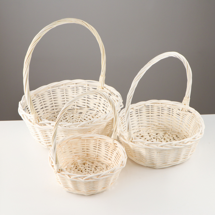 Корзина плетёная для хранения «Косичка», с ручкой, белая, набор 3 шт.