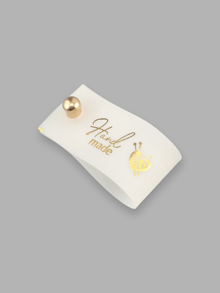 Бирка с кнопкой Hand made, 8×1.8 см, 10 шт., цвет золотой, белый