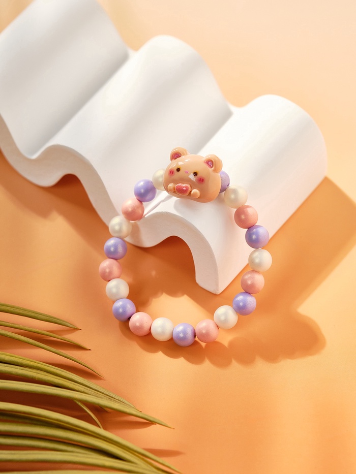 Браслет детский «Выбражулька. Медведь и жемчуг», d=6 см, разноцветный