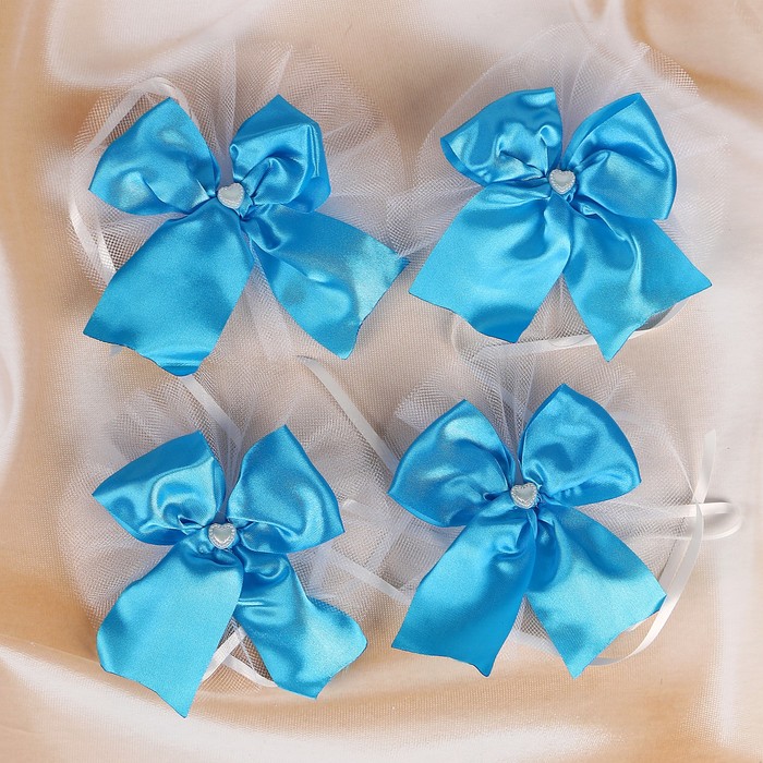 Бант для декора, набор 4 шт., бирюзовый