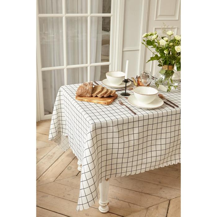 Скатерть «Доляна. Клетка», 145×200±3 см, рогожка 130 г/м, белая