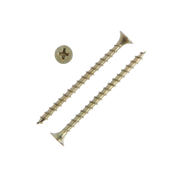 Саморез 3.5×55 мм ТУНДРА PREMIUM, потай, крупная резьба, шлиц PH, желтый цинк, 1 кг