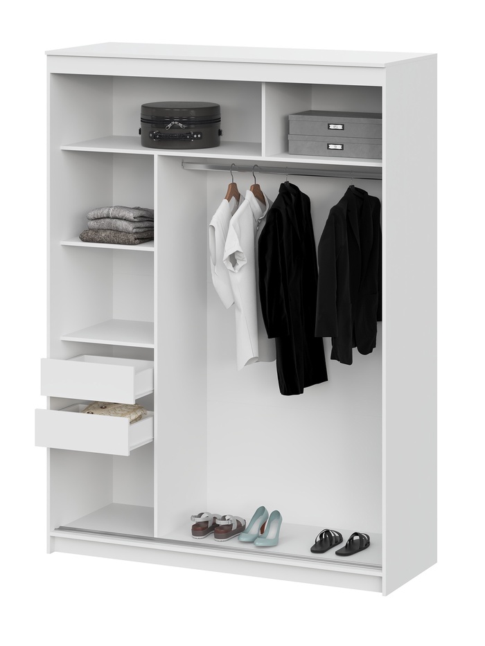 Шкаф – купе «Лорд», с зеркалом, 2 ящика, 1601×600×2200 мм, цвет белый