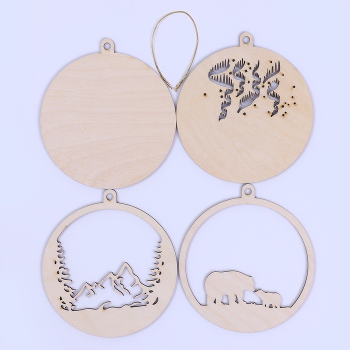 Елочная игрушка под роспись «Белые медведи», деревянная