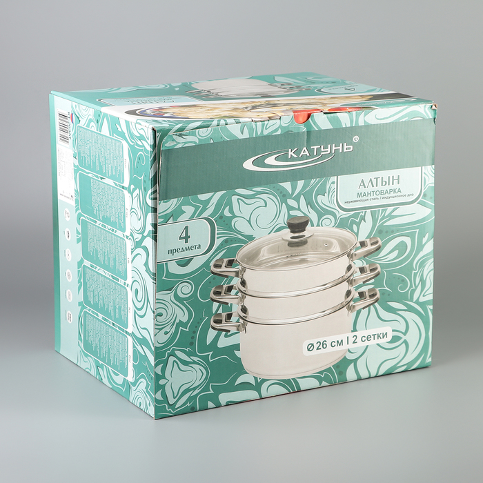 Мантоварка Катунь «Алтын», 12.7 л, d=26 см, 2 секции, капсульное дно, индукция, нержавеющая сталь