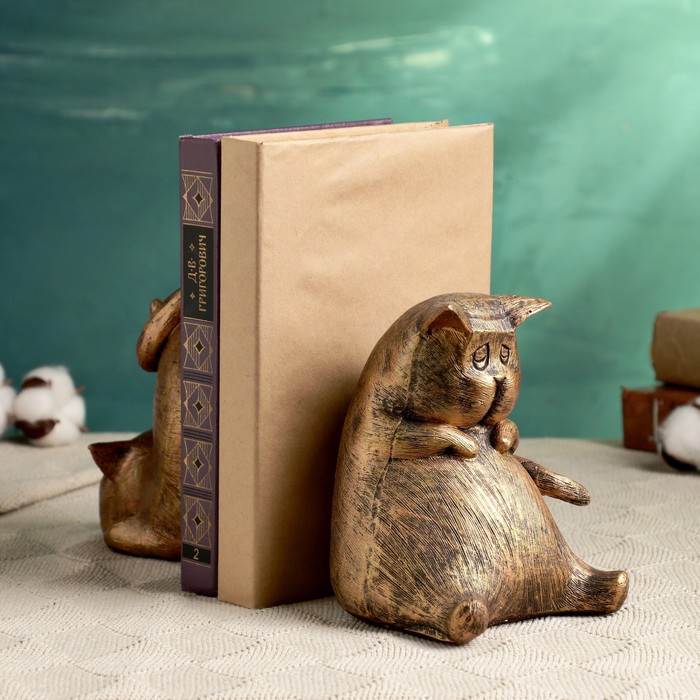 Держатель - подставка для книг «Два кота», набор 2 шт., под бронзу, 14 см