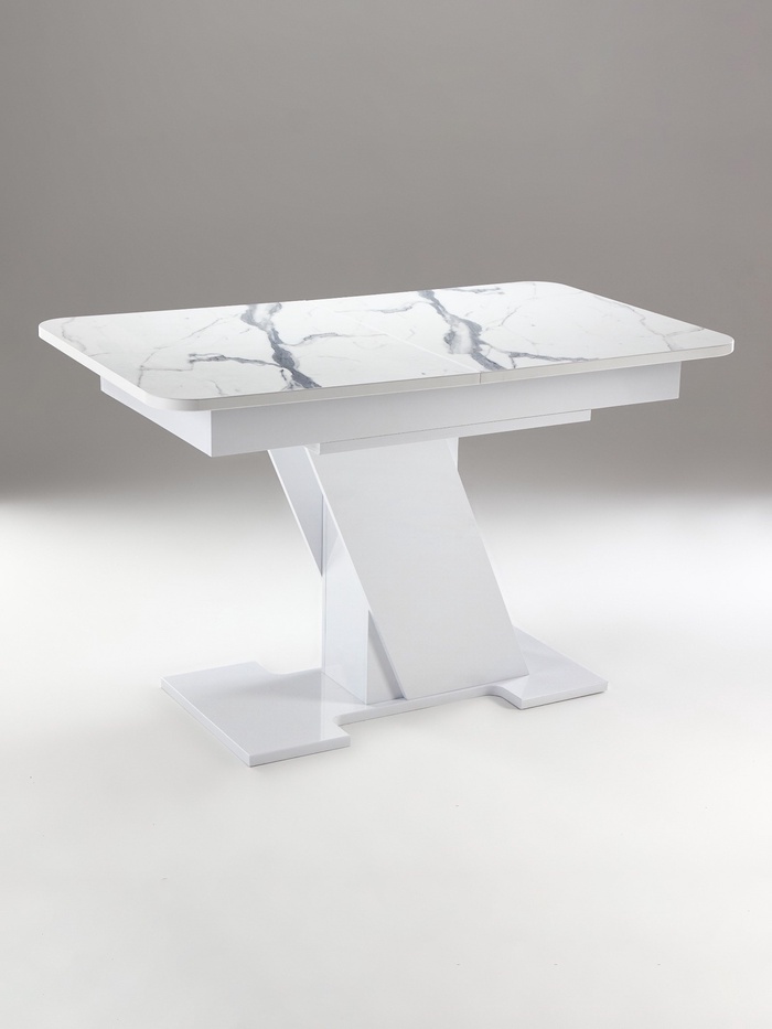 Стол кухонный раздвижной «Олимп», на одной ножке, 1240(1540)×750×760 мм, цвет белый глянец/белый мрамор