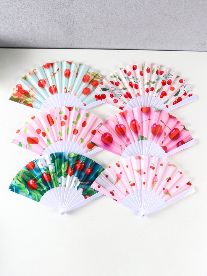 Веер складной «Вишня и цветки», 23 см, МИКС