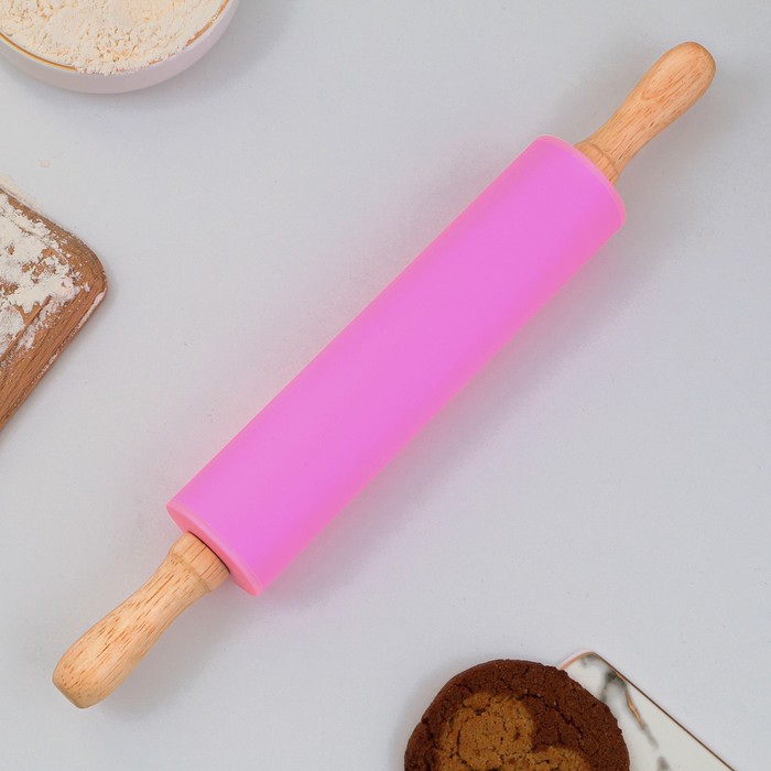 Скалка «Зайки», 31×4 см, силикон, дерево