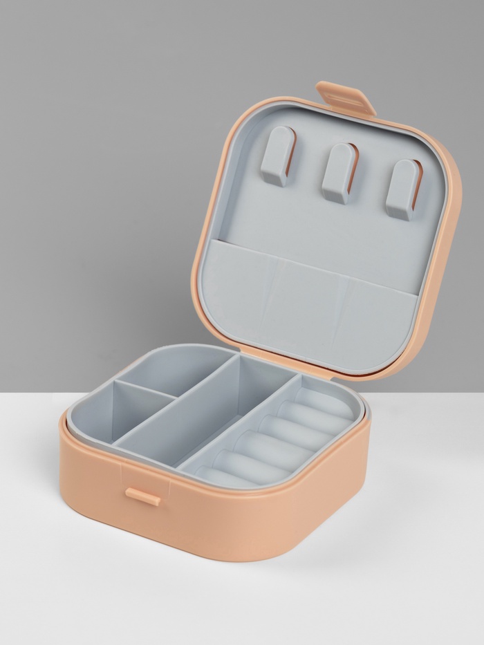 Шкатулка - органайзер для хранения украшений, 9×9×3.8 см, розовая