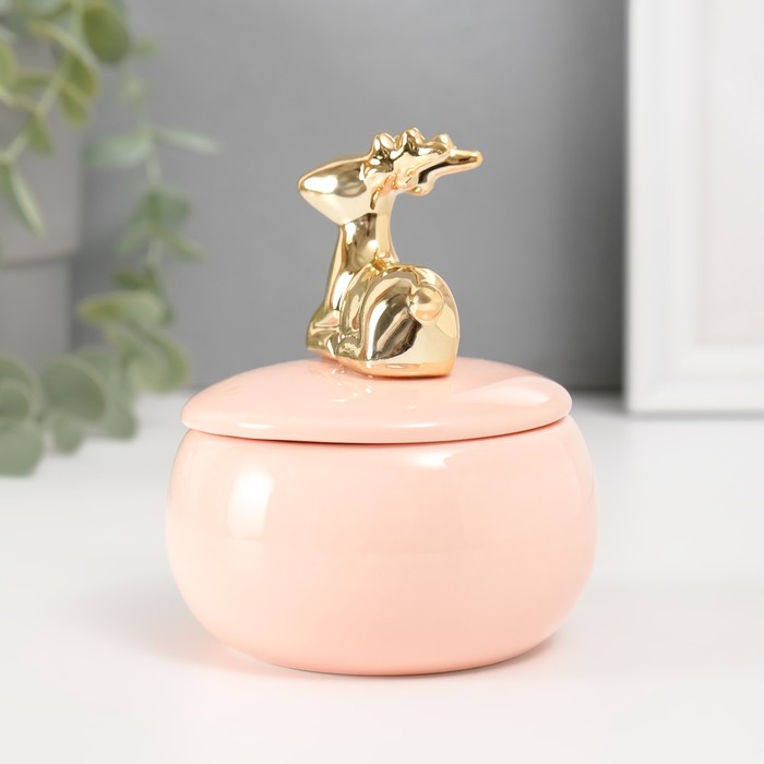 Шкатулка для украшений «Золотой олень», керамика, розовая, 8×8×10 см