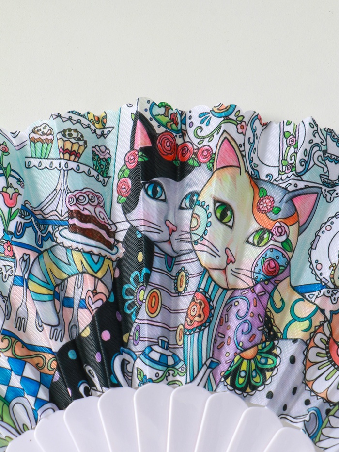 Веер складной «Котики. Цветочная абстракция», широкие лопасти, 23 см, МИКС