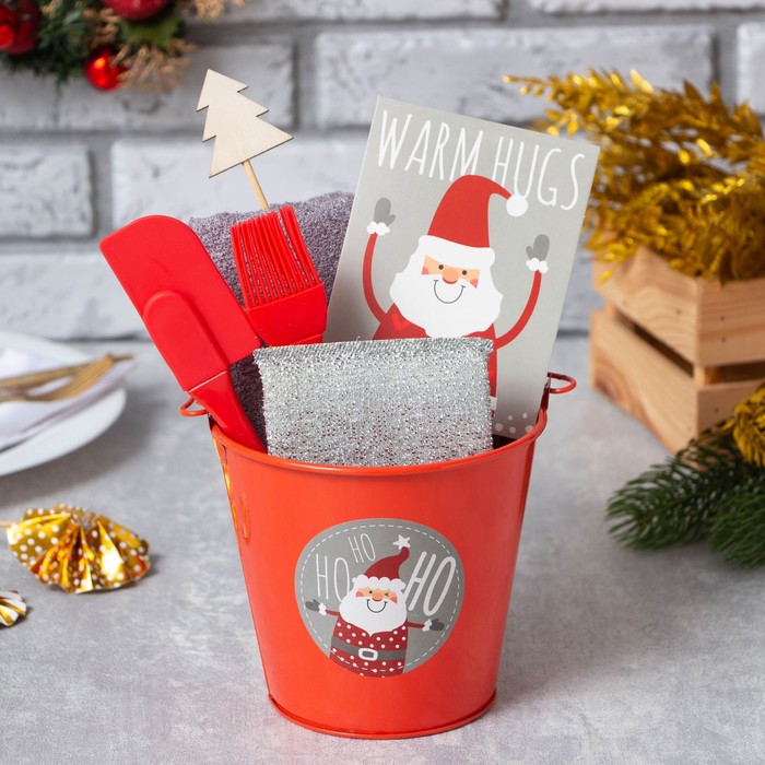 Кухонный набор «Доляна» Ho-Ho-Ho : полотенце 30×60, лопатка, кисть, губка