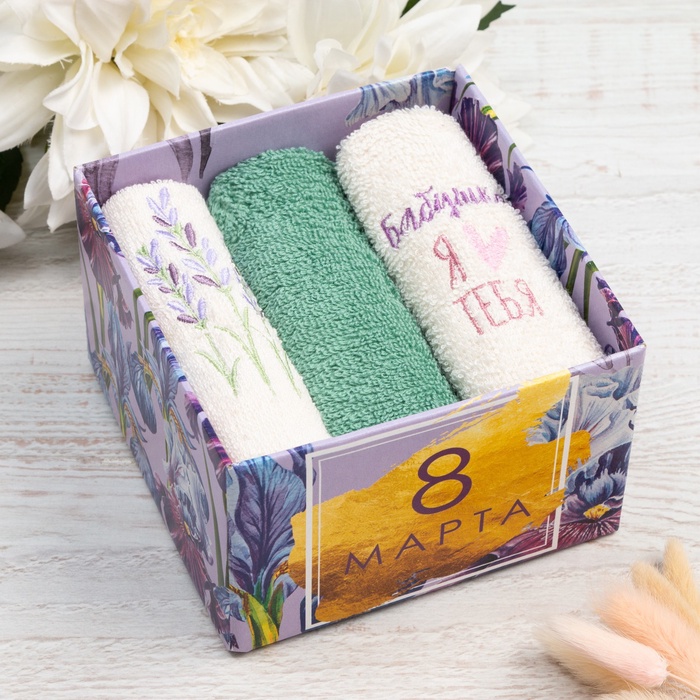 Полотенца махровые набор 3 шт. «Бабушка» 30×30 см, 100% хлопок, 340 г/м²