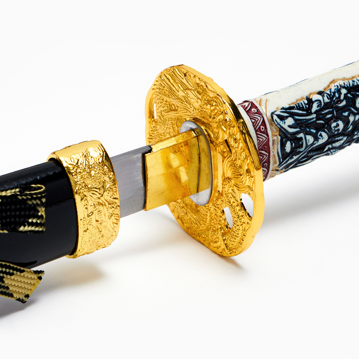 Макет оружия «Сувенирные катаны на подставке 3в1. Голова дракона», подарочный набор, ножны дерево, чёрный, 60 см; 90 см; 108