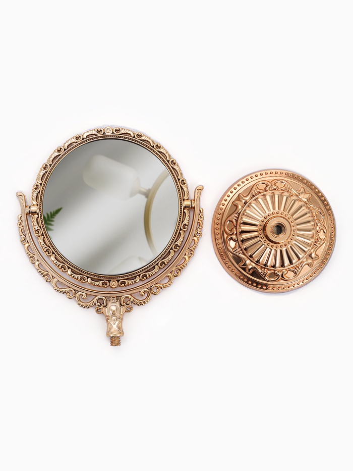 Зеркало декоративное, с увеличением х2, двустороннее, 13.8×17 см, (d=10 см), цвет бронзовый