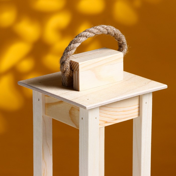 Кашпо для цветов «Фонарик», 24×11×11 см, деревянное, ручка - верёвка