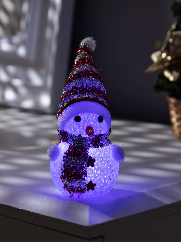 Ёлочная игрушка «Красный снеговичок», 8 см, 1 LED, от батареек AG13×3, свечение мульти (RGB)