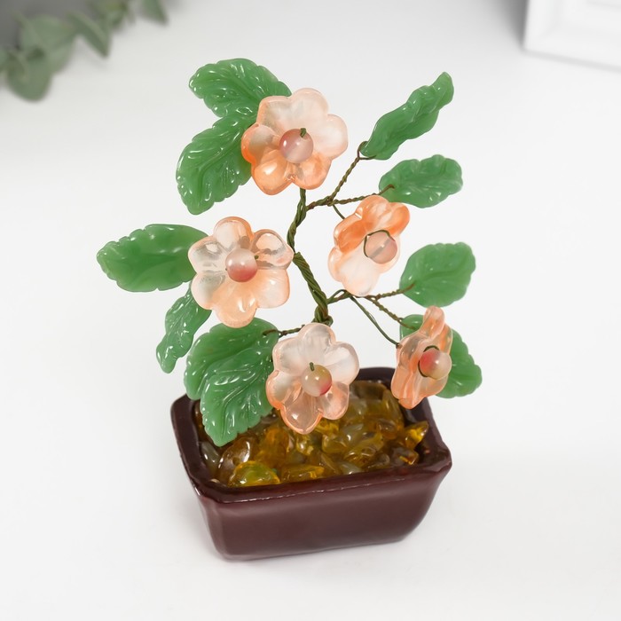 Бонсай - дерево декоративное «Цветочное дерево», розовый, 5 цветков, 7×5.2×13 см