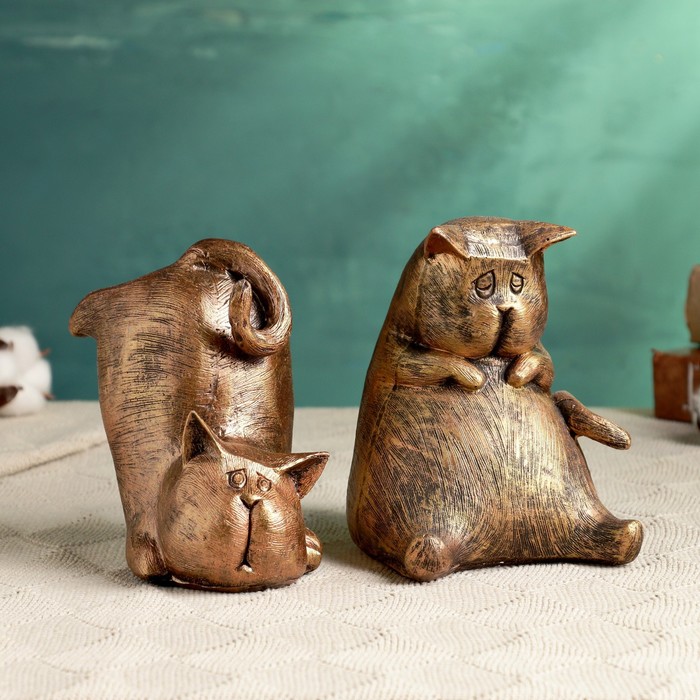 Держатель - подставка для книг «Два кота», набор 2 шт., под бронзу, 14 см