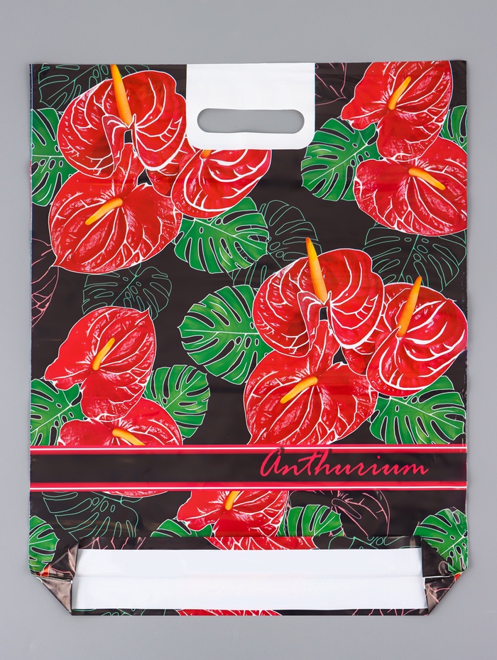 Пакет «Антуриум», полиэтиленовый с вырубной ручкой 38×47 см, 60 мкм