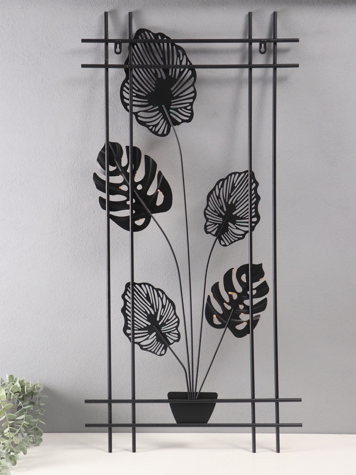 Декор настенный, панно металл «Монстера в горшке», 98.5×48.5 см