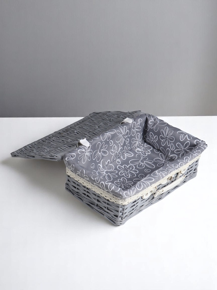 Корзина - чемодан плетёная для хранения, лоза, текстиль, экокожа, серая, набор 2 шт.