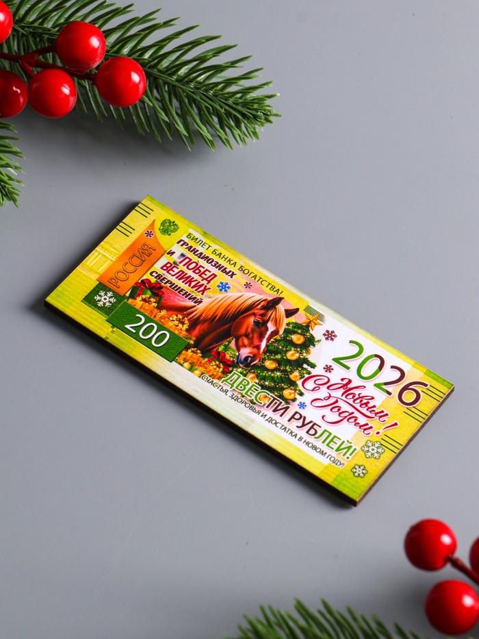 Набор магнитов на холодильник «Новогодние банкноты с лошадями 2026», 5 шт.