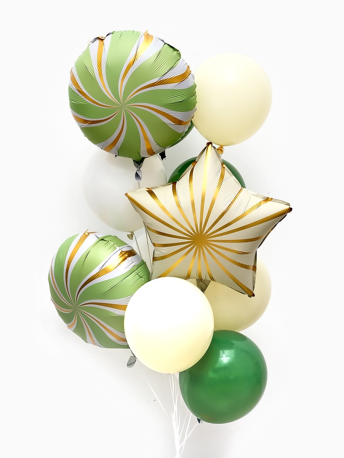 Воздушные шары «Зелёные грани», фольга, латекс, набор 12 шт.